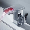 JTWEB Grifo Lavabo Led Cascada Mezclador Monomando Grifo Cromado con iluminacion