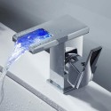 JTWEB Grifo Lavabo Led Cascada Mezclador Monomando Grifo Cromado con iluminacion