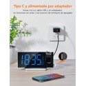 DESPERTADOR DIGITAL RADIO RELOJ FM PROYECTOR 180&ordm; ALARMA DUAL CARGADOR USB
