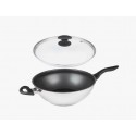 Sart&eacute;n Wok de acero inoxidable 32 cm 5 L con Mango largo y asa. Tapa de cristal