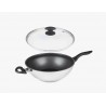 Sartén Wok de acero inoxidable 32 cm 5 L con Mango largo y asa. Tapa de cristal