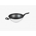 Sart&eacute;n Wok de acero inoxidable 32 cm 5 L con Mango largo y asa. Tapa de cristal