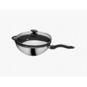 Sart&eacute;n Wok de acero inoxidable 32 cm 5 L con Mango largo y asa. Tapa de cristal