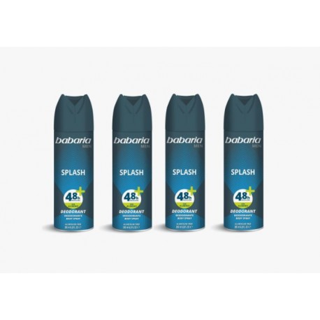 Babaria - 4 X Desodorante Spray Splash, Protege e Hidrata, Sin Aluminio
